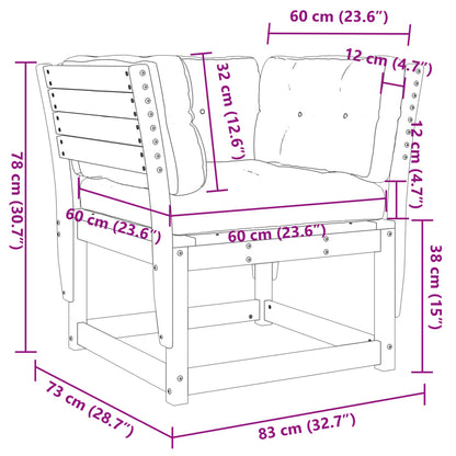 Canapé de jardin accoudoirs avec coussins bois pin imprégné