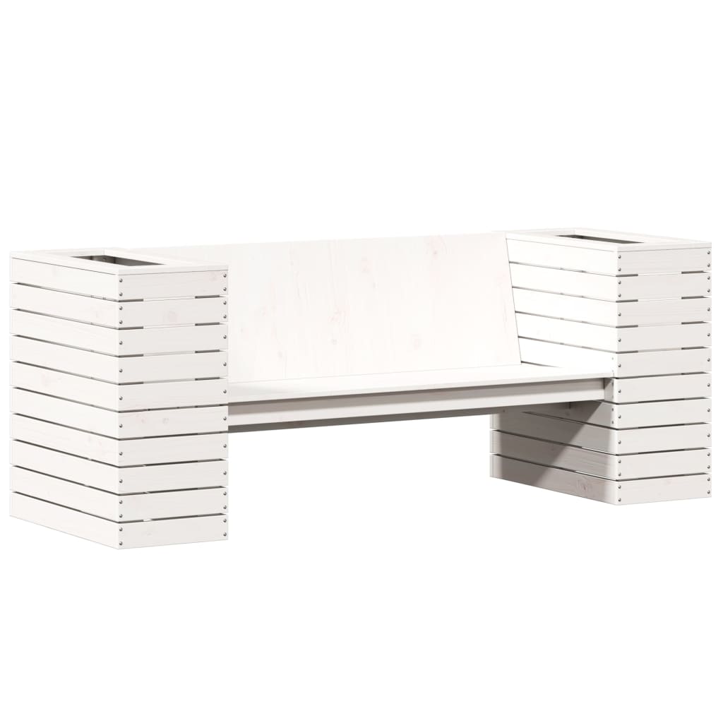 Banc avec jardinières blanc 167,5x60x65 cm bois massif de pin