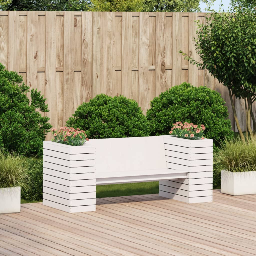 Banc avec jardinières blanc 167,5x60x65 cm bois massif de pin