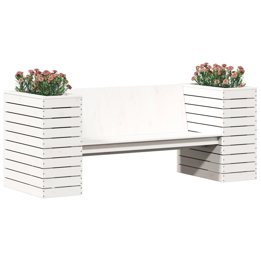 Banc avec jardinières blanc 167,5x60x65 cm bois massif de pin