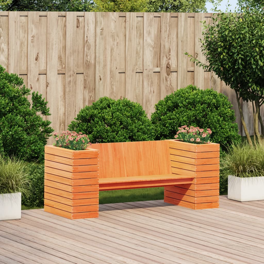 Banc avec jardinières cire marron 167,5x60x65cm bois massif pin