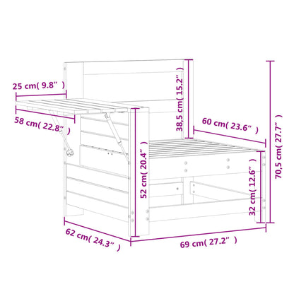 Canapé de jardin accoudoir et table d'appoint blanc massif pin