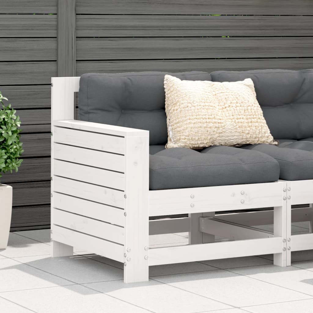 Canapé de jardin accoudoir avec coussin blanc bois massif pin