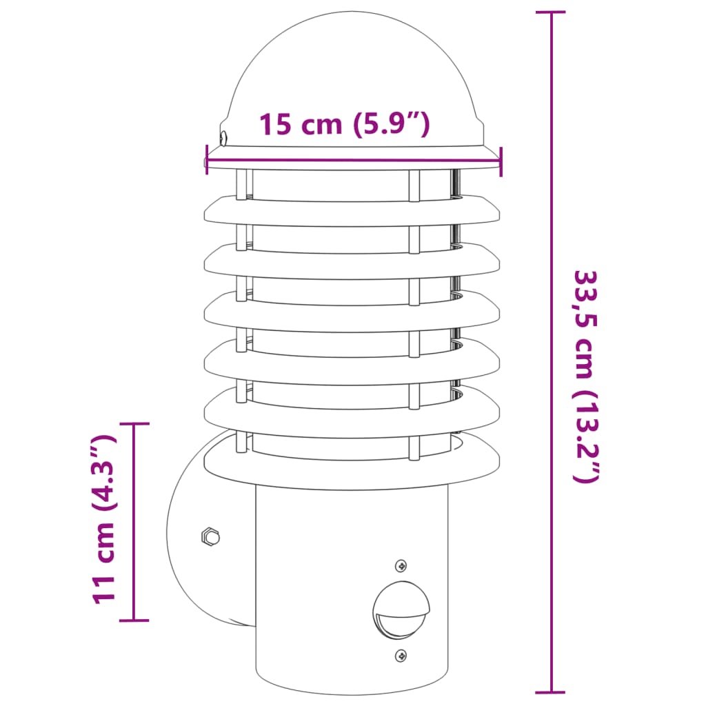 Outdoor wall light and sensor silver stainless steel