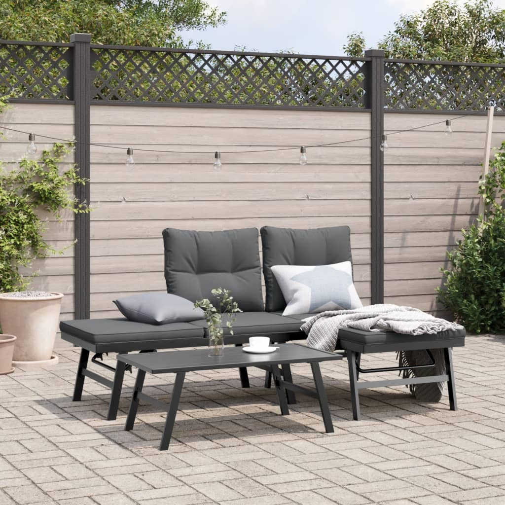 Bancs de jardin avec coussins lot de 2 acier enduit de poudre