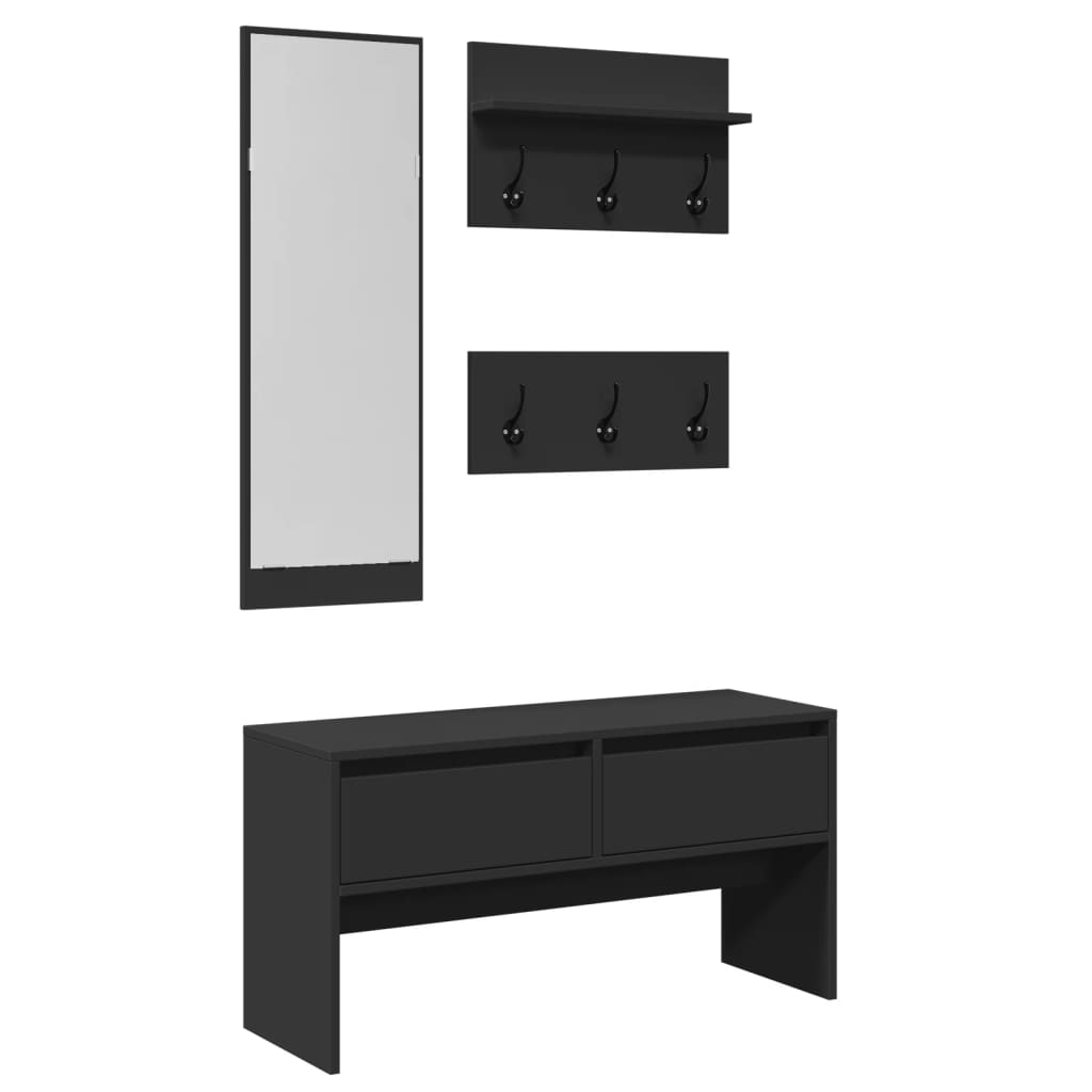 Ensemble de meubles de couloir 4 pcs noir bois d'ingénierie