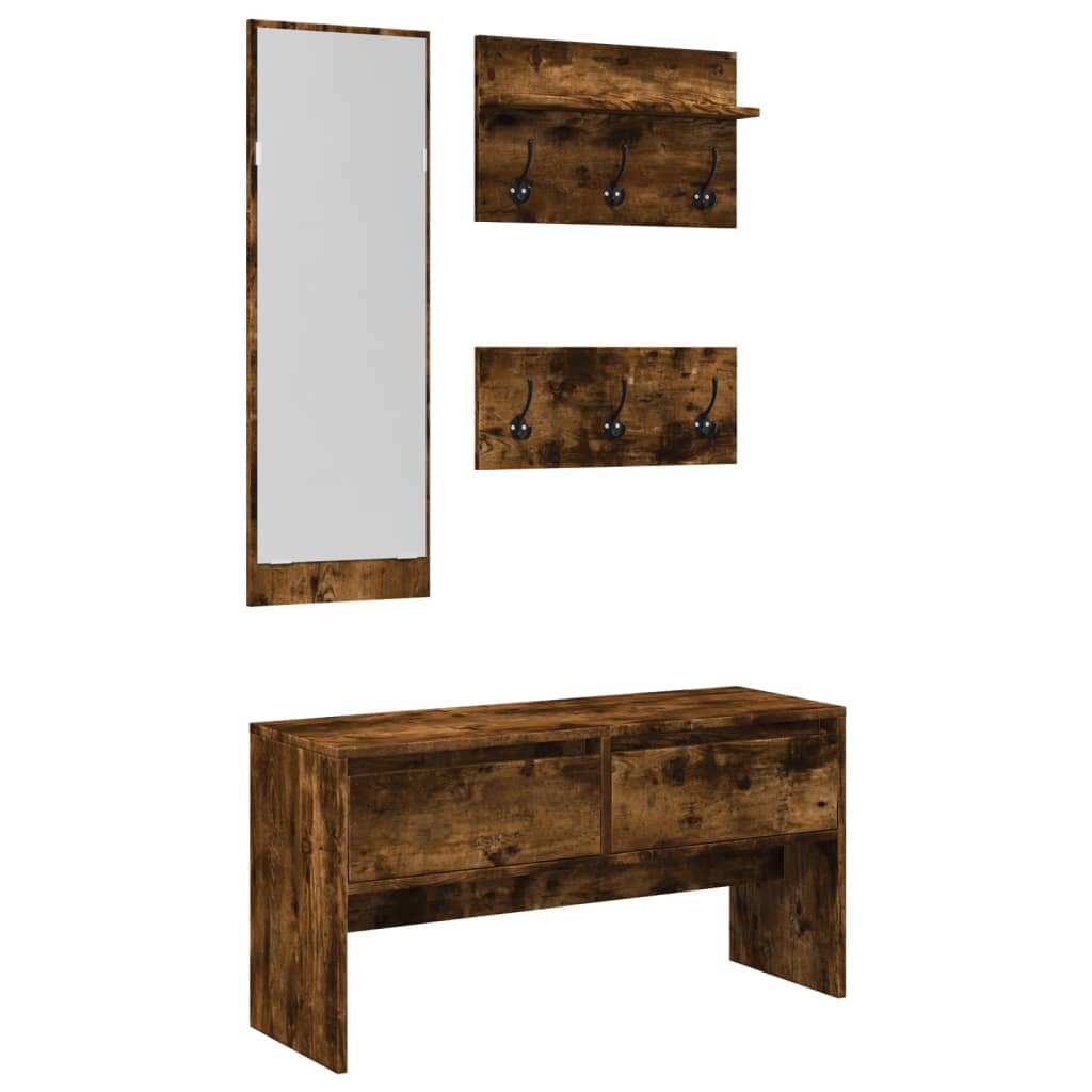 Ensemble de meubles de couloir 4 pcs chêne fumé bois ingénierie