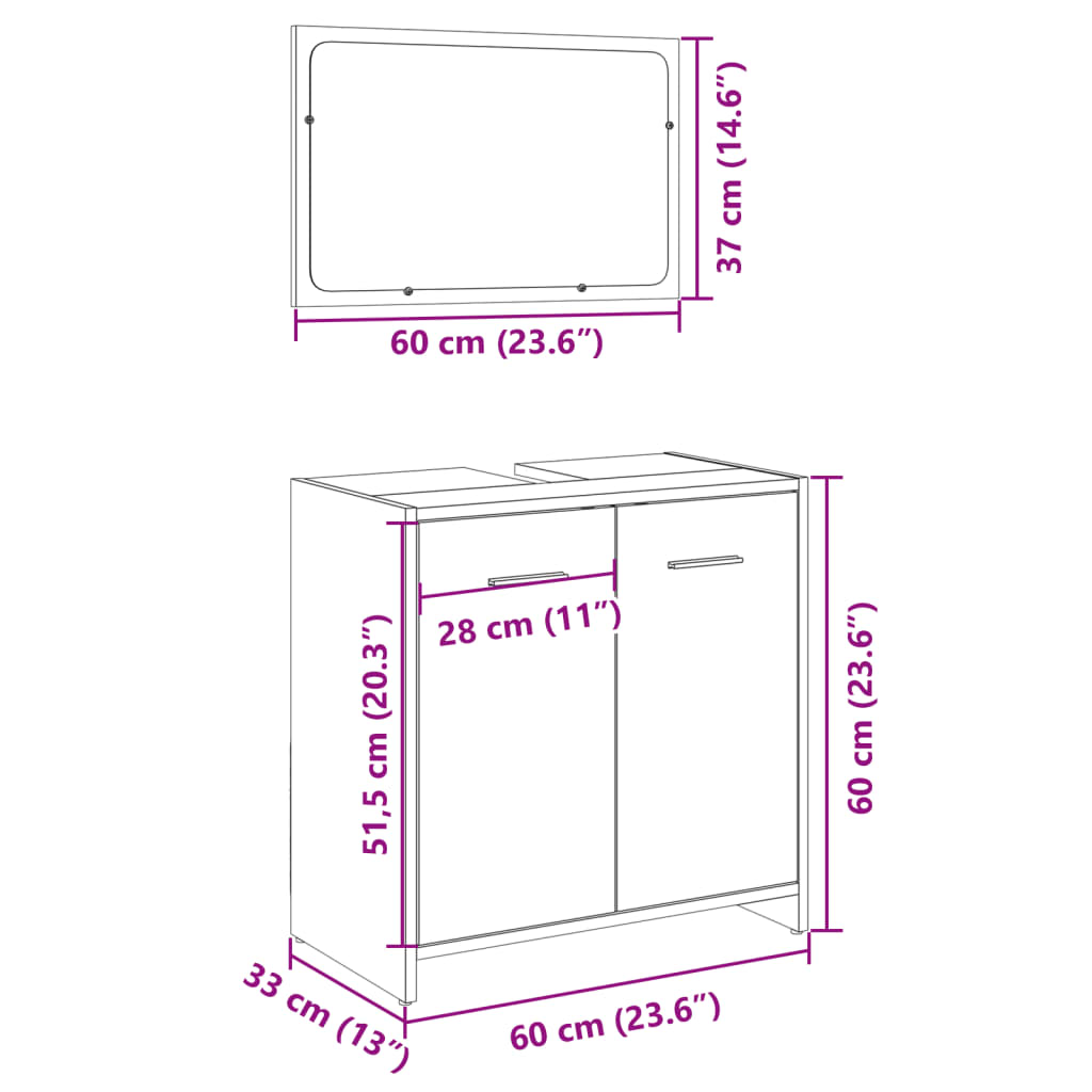 Ensemble de meubles de salle de bain 2 pcs chêne sonoma