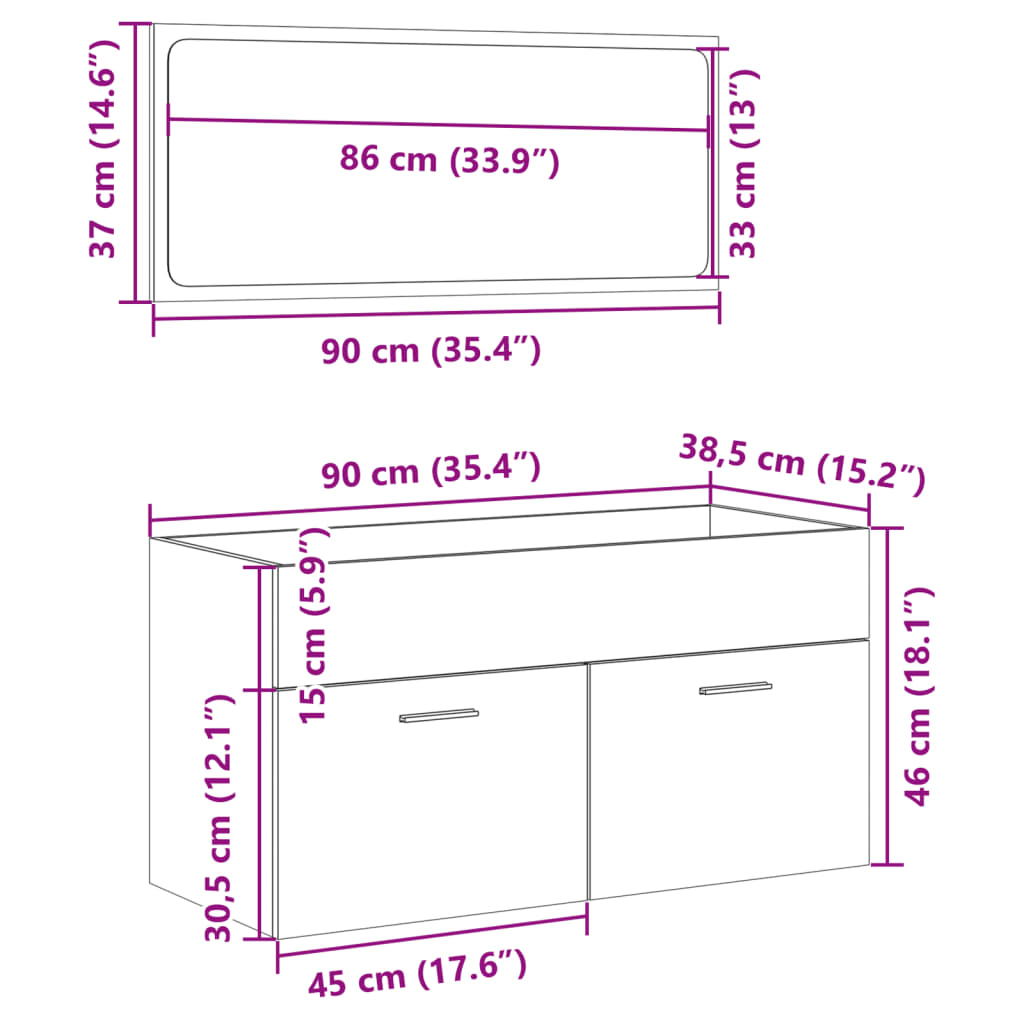 Ensemble de meubles de salle de bain 2 pcs chêne sonoma