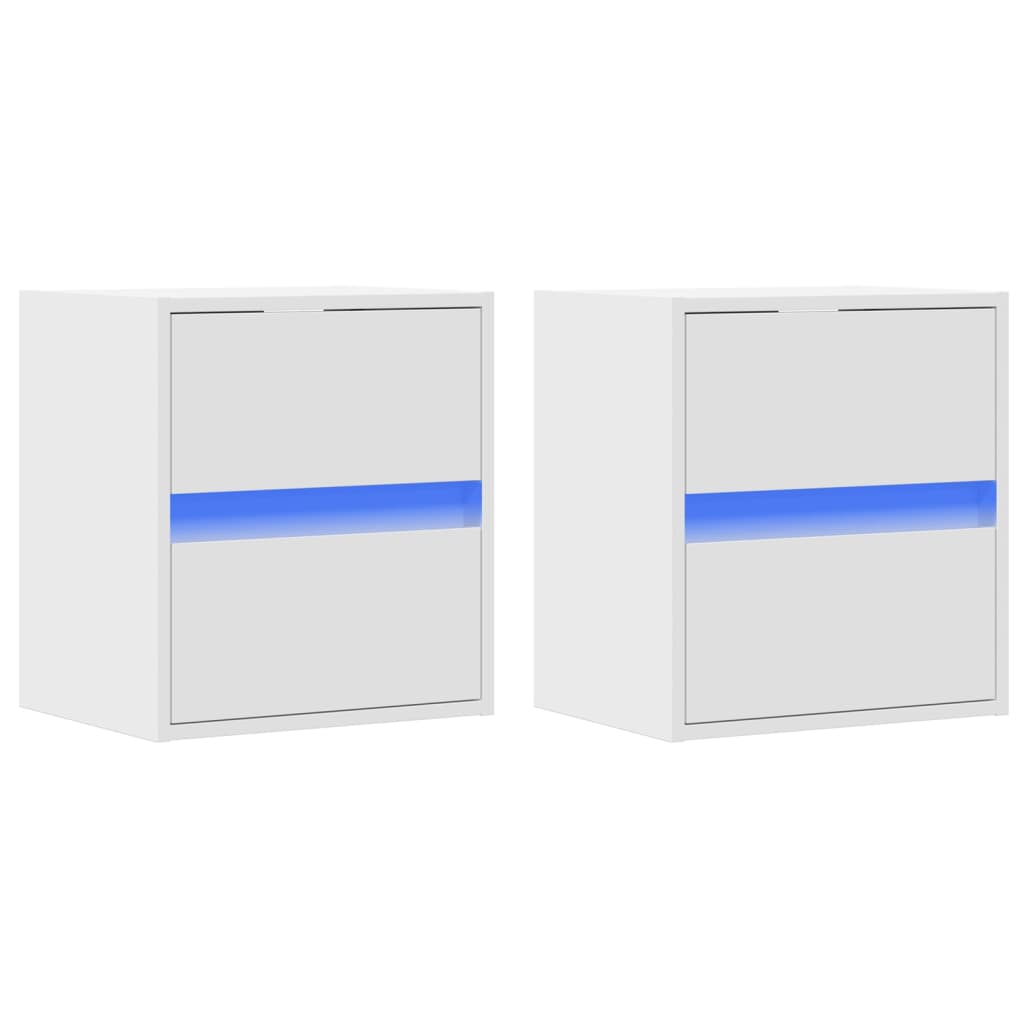 Meubles TV muraux avec lumières LED 2 pcs blanc 41x31x45 cm