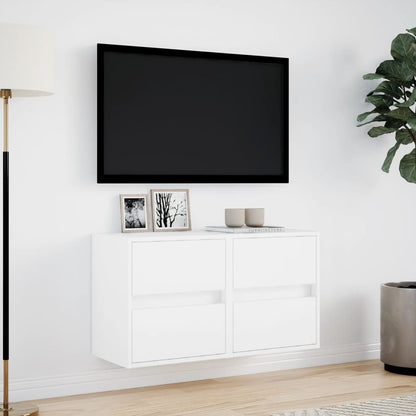 Meubles TV muraux avec lumières LED 2 pcs blanc 41x31x45 cm