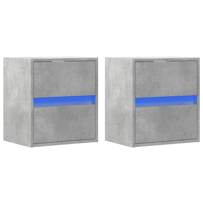 Meubles TV muraux et lumières LED 2 pcs gris béton 41x31x45 cm