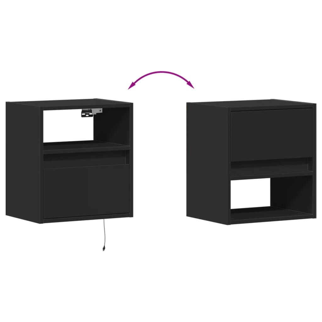 Meubles TV muraux avec lumières LED 2 pcs noir 41x31x45 cm