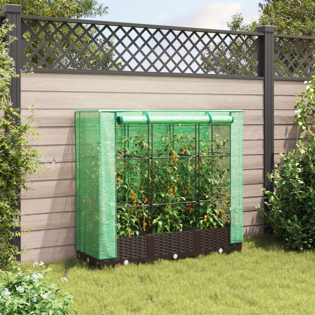 Jardinière surélevée avec housse aspect rotin 120x40x123 cm