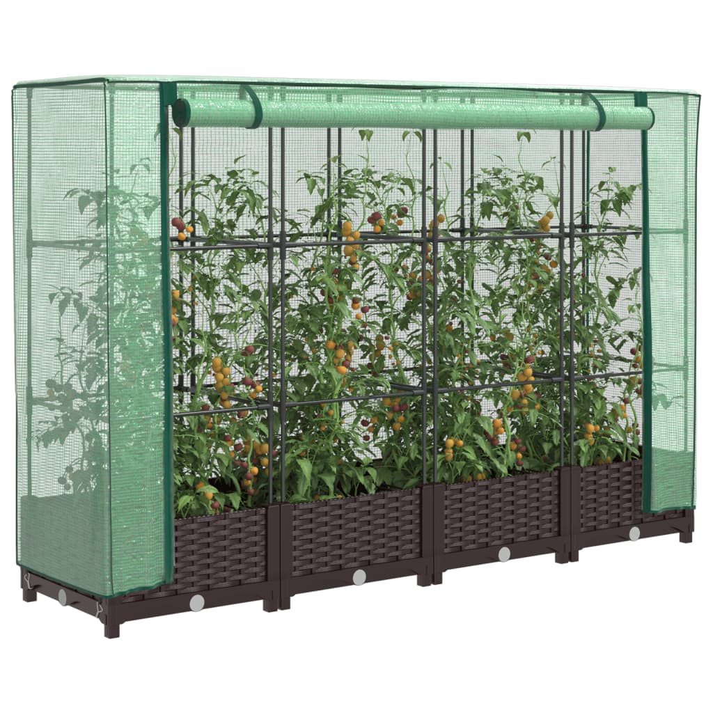 Jardinière surélevée avec housse aspect rotin 160x40x123 cm