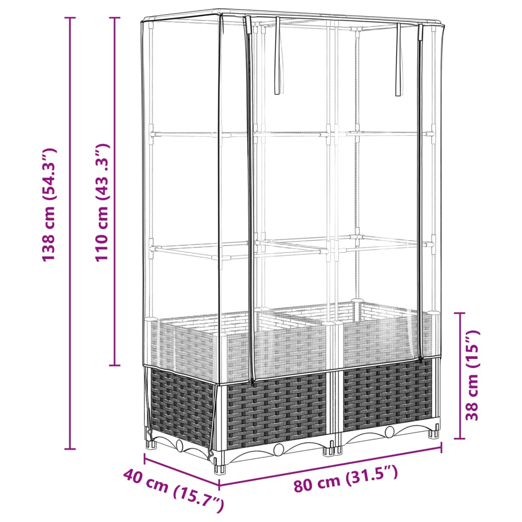 Jardinière surélevée avec housse aspect rotin 80x40x138 cm