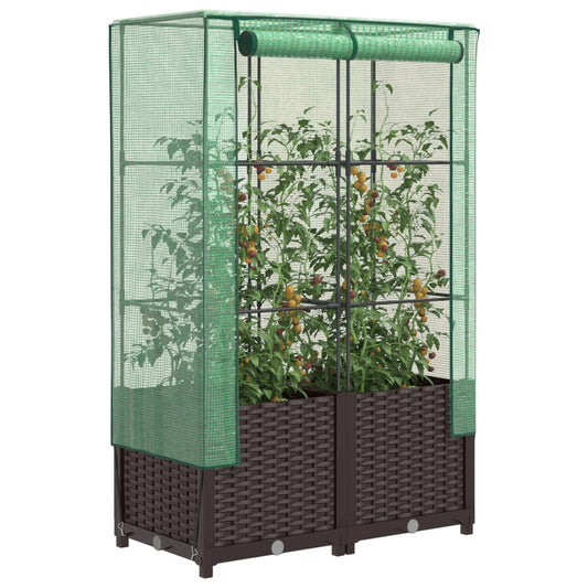 Jardinière surélevée avec housse aspect rotin 80x40x138 cm