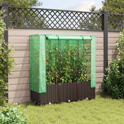 Jardinière surélevée avec housse aspect rotin 120x40x138 cm