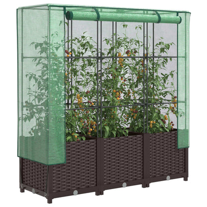 Jardinière surélevée avec housse aspect rotin 120x40x138 cm