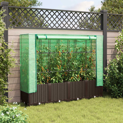 Jardinière surélevée avec housse aspect rotin 160x40x138 cm