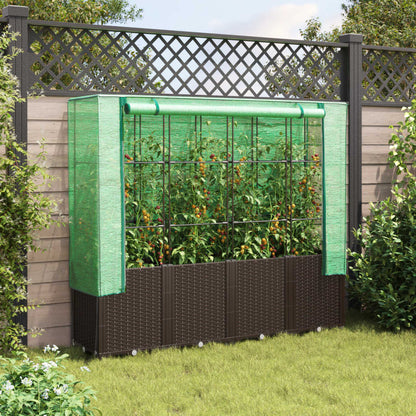 Jardinière surélevée avec housse aspect rotin 160x40x153 cm