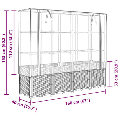 Jardinière surélevée avec housse aspect rotin 160x40x153 cm