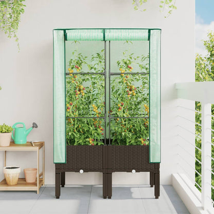 Jardinière surélevée avec housse aspect rotin 80x40x140 cm