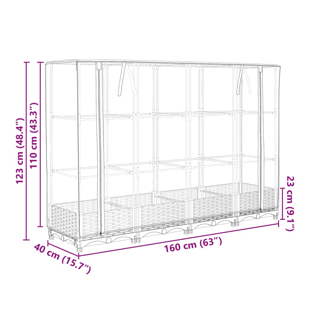 Jardinière surélevée avec housse aspect rotin 160x40x123 cm