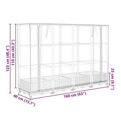 Jardinière surélevée avec housse aspect rotin 160x40x123 cm