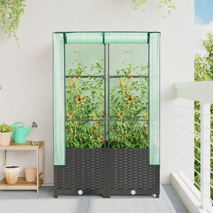 Jardinière surélevée avec housse aspect rotin 80x40x138 cm