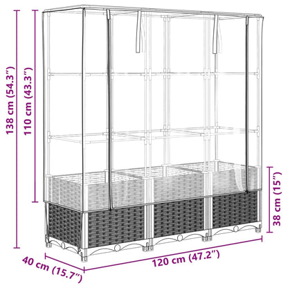 Jardinière surélevée avec housse aspect rotin 120x40x138 cm