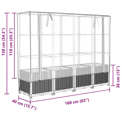 Jardinière surélevée avec housse aspect rotin 160x40x138 cm