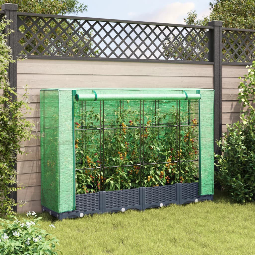 Jardinière surélevée avec housse aspect rotin 160x40x123 cm