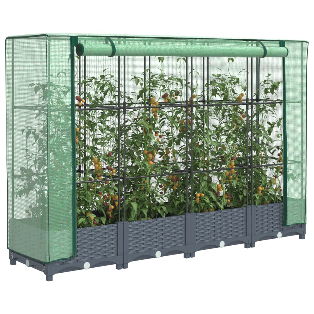 Jardinière surélevée avec housse aspect rotin 160x40x123 cm