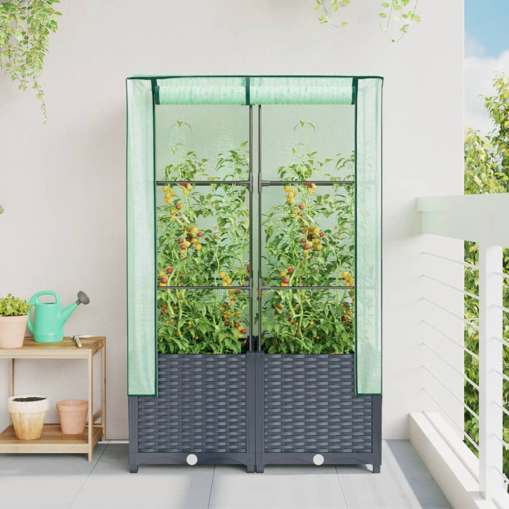 Jardinière surélevée avec housse aspect rotin 80x40x138 cm