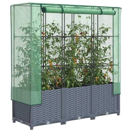 Jardinière surélevée avec housse aspect rotin 120x40x138 cm