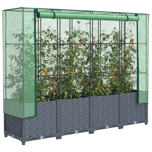 Jardinière surélevée avec housse aspect rotin 160x40x138 cm