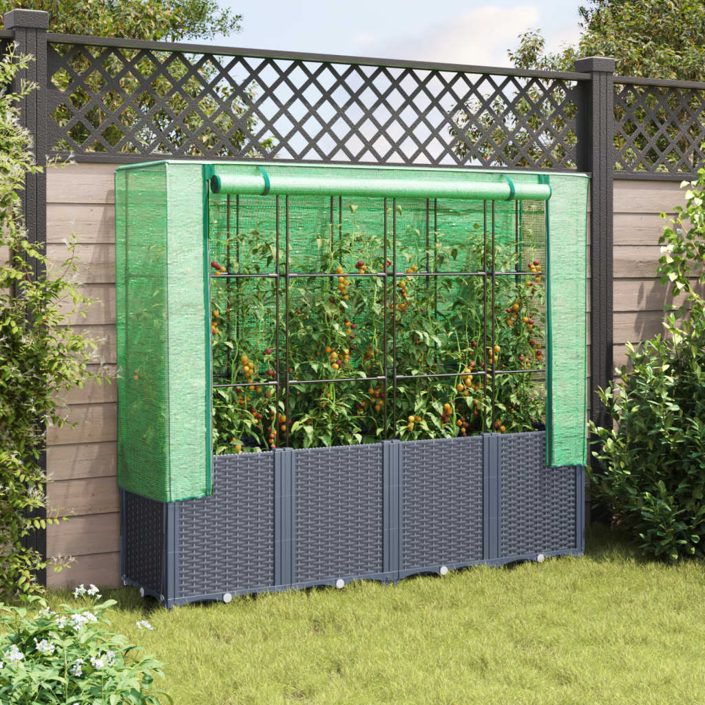 Jardinière surélevée avec housse aspect rotin 160x40x153 cm