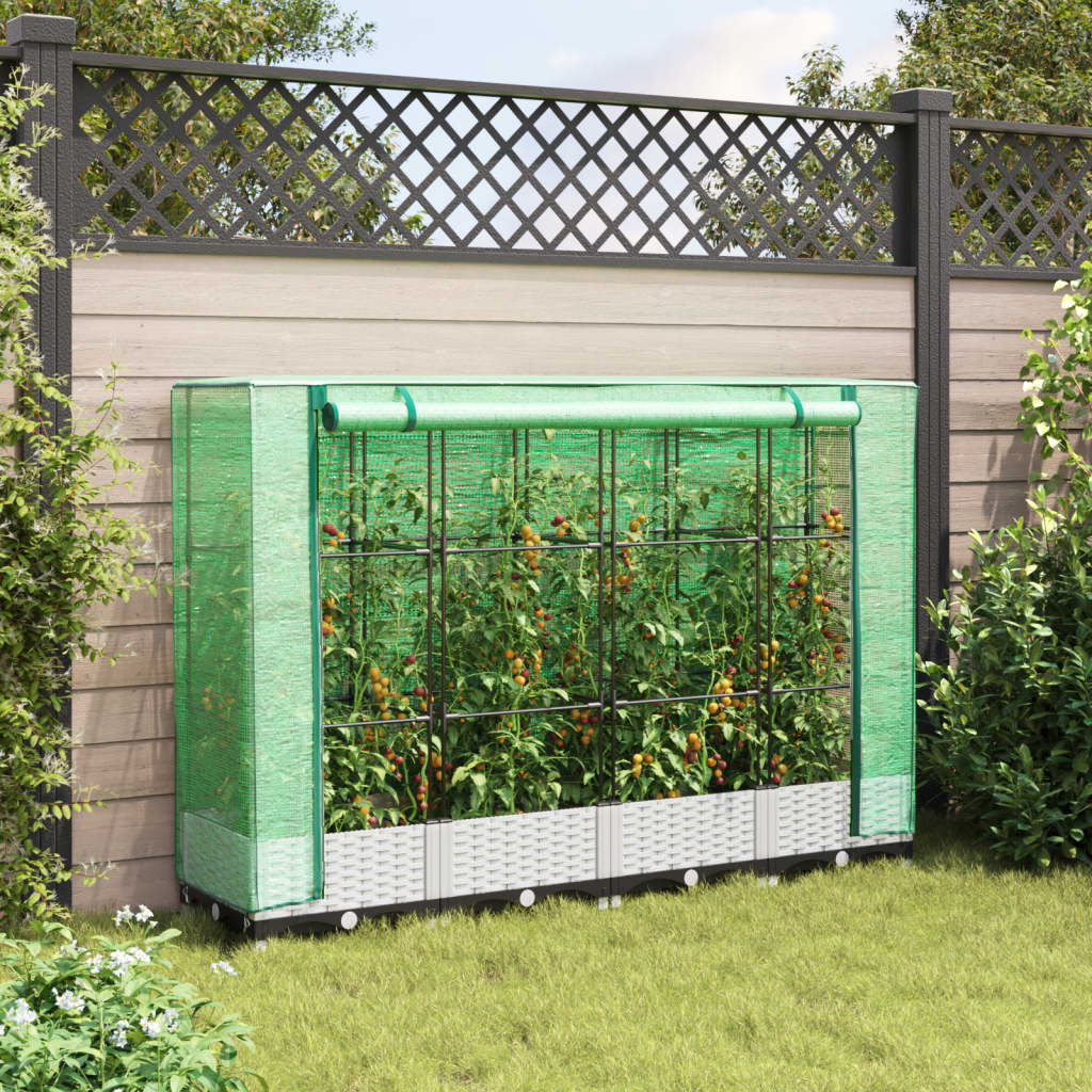 Jardinière surélevée avec housse aspect rotin 160x40x123 cm