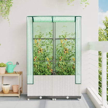 Jardinière surélevée avec housse aspect rotin 80x40x138 cm