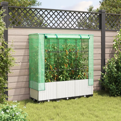 Jardinière surélevée avec housse aspect rotin 120x40x138 cm