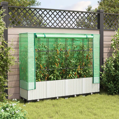 Jardinière surélevée avec housse aspect rotin 160x40x138 cm