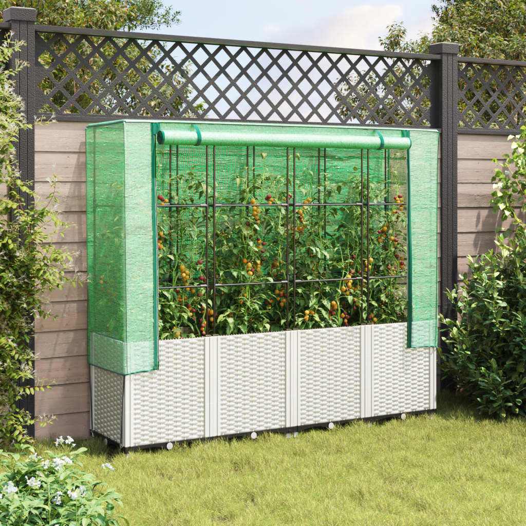 Jardinière surélevée avec housse aspect rotin 160x40x153 cm