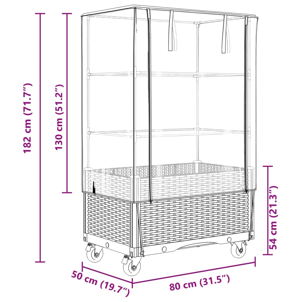 Jardinière surélevée avec housse et roues aspect rotin