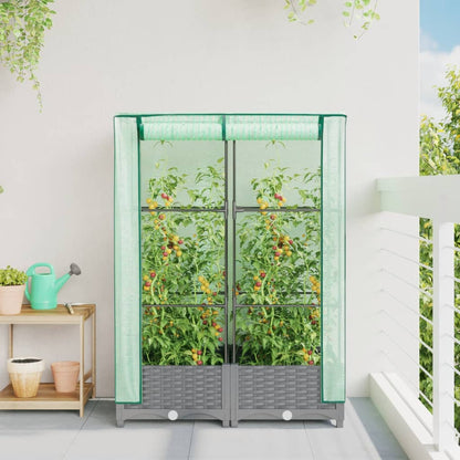 Jardinière surélevée avec housse aspect rotin 80x40x123 cm