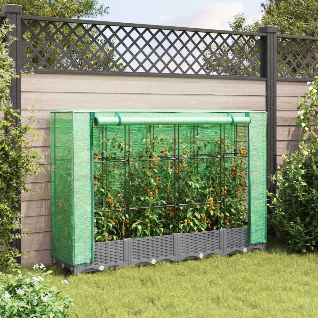 Jardinière surélevée avec housse aspect rotin 160x40x123 cm