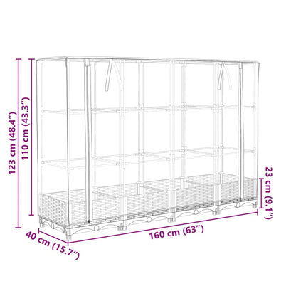 Jardinière surélevée avec housse aspect rotin 160x40x123 cm