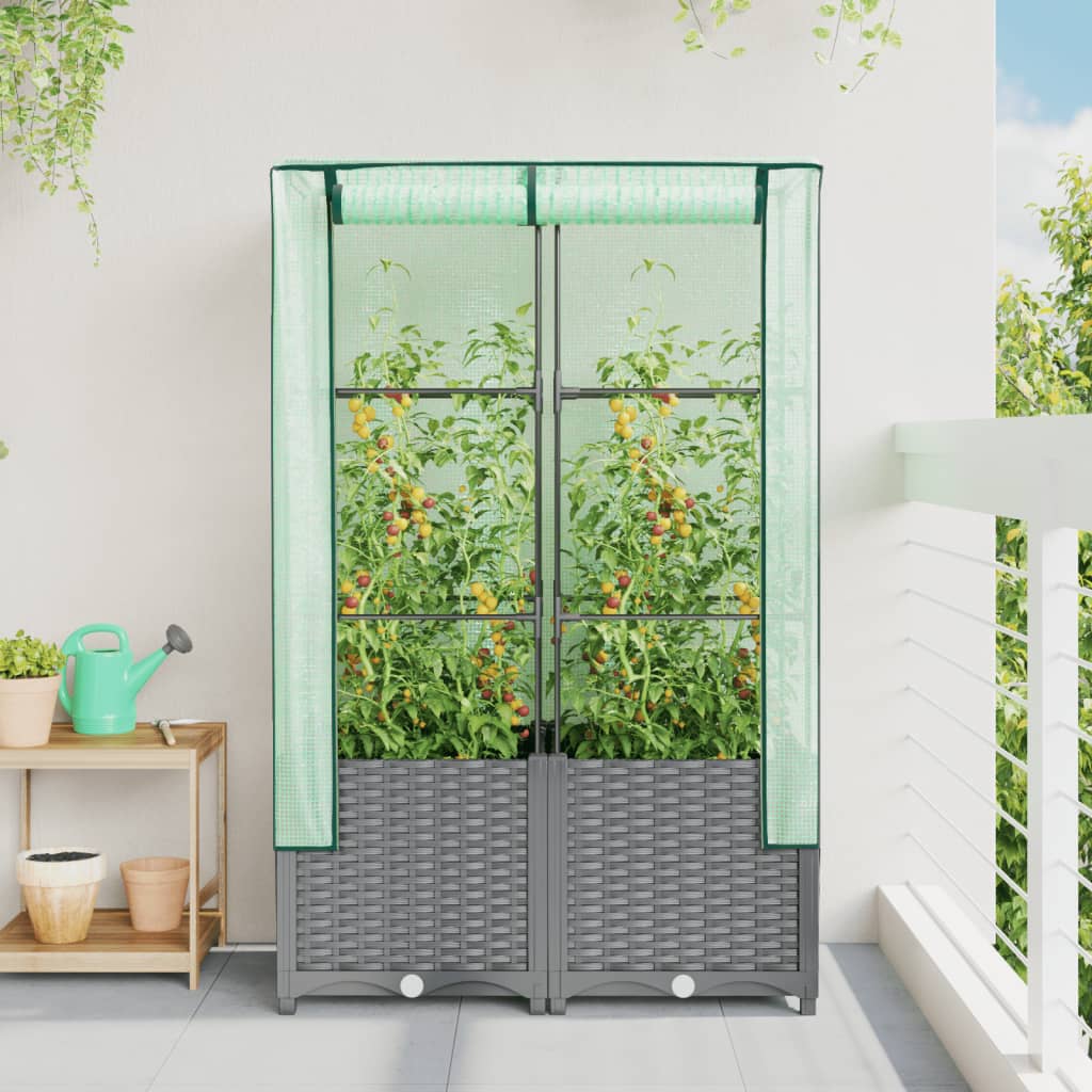 Jardinière surélevée avec housse aspect rotin 80x40x138 cm