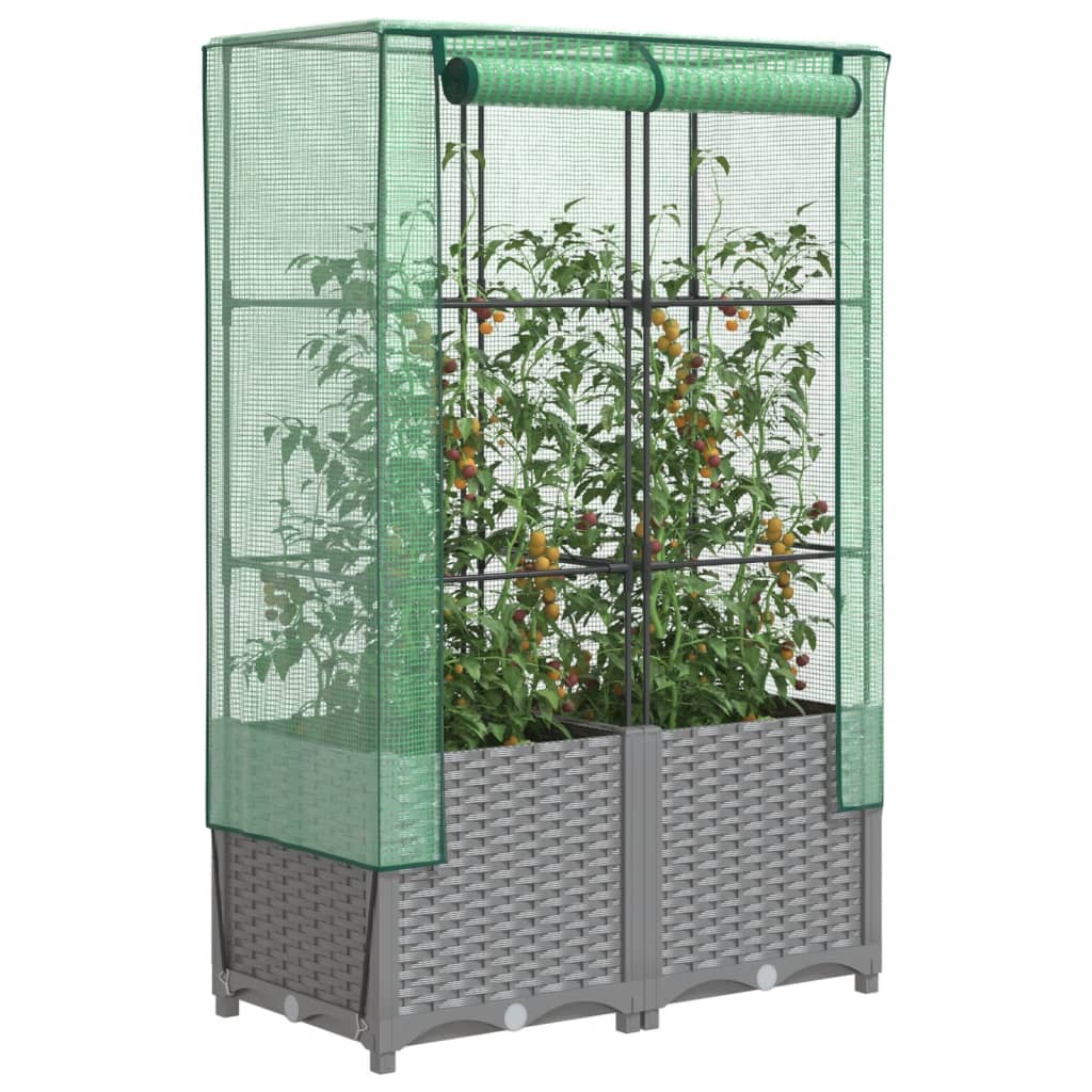 Jardinière surélevée avec housse aspect rotin 80x40x138 cm