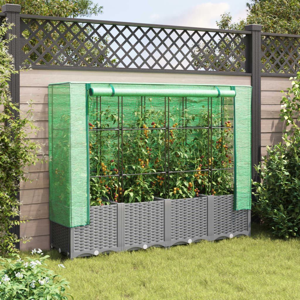 Jardinière surélevée avec housse aspect rotin 160x40x138 cm